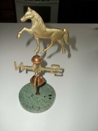 Vintage Brass Copper Horse Weathervane Tabletop With Marble Base