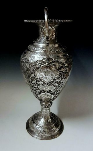 Huge 1.  9KG Antique Persian Style Middle Eastern Islamic Solid Silver Vase 2