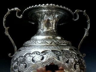 Huge 1.  9KG Antique Persian Style Middle Eastern Islamic Solid Silver Vase 6