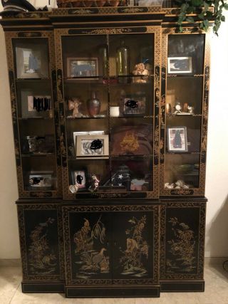 Oriental Black Ornate China Cabinet