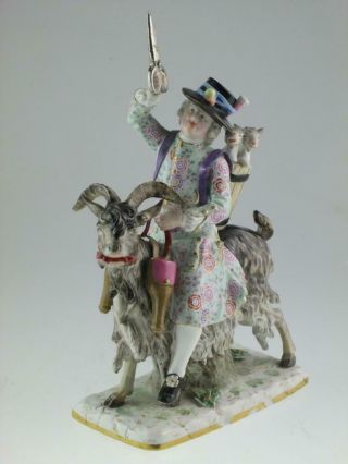 Large Antique 19th Century Meissen Porcelain Tailor Riding On Goat Circa 1860 2