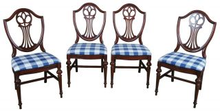 4 Antique Mahogany Sheraton Style Hepplewhite Shield Back Side Dining Chairs