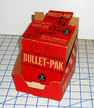 Vintage 1958 Mattel Fanner 50 Bullet Pack Empty Box For Display No.  597