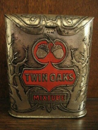 Antique Vintage Twin Oaks Tobacco Mixture Roll Top Pocket Tin