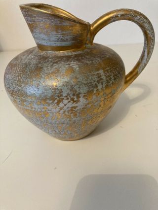 Rare Vintage Stangl Pottery Antique Gold Brushed Pitcher Jug Blue 4059 Usa