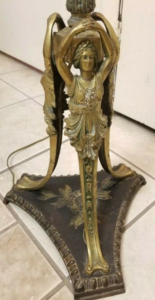 Antique Art Nouveau Lady Woman Ballerina Nymph Figure Floor Lamp Bronz Cast Iron