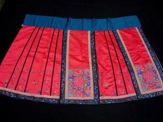 A Good Antique Chinese Embroidered Red Silk Skirt