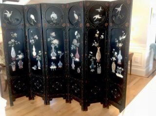 Antique Divider.  Asian/oriental 6 Panel Lacquer Screen.  Two Sided