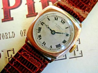 1937 9k Solid Pink Gold J.  W.  Benson London Wristwatch,  Roman Dial.