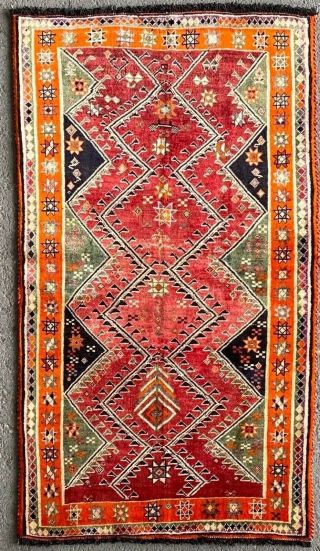 Fine Wool Qashqai Rug,  Handmade Vintage Caucasian Carpet (6ft X 3ft) Circa 1940