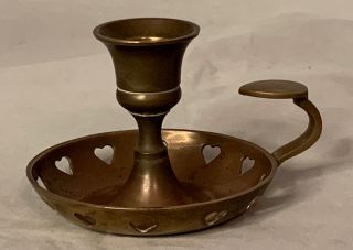 Vintage Brass Candle Holder Heart Cutouts And Handle