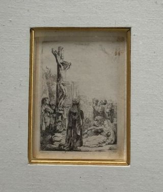 Rembrandt Print (the Crucifixion) Copper Plate Etching On Laid Paper