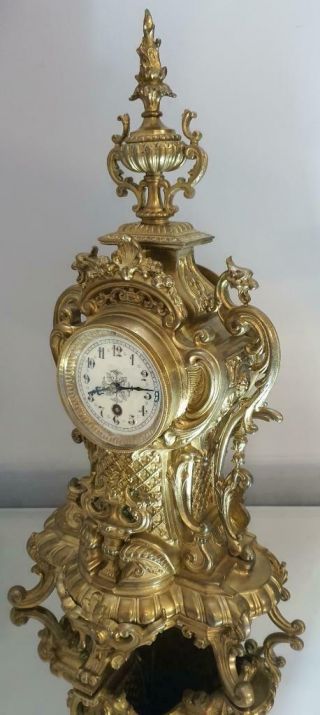 Antique Mantle Clock French Lovely 1880s Embossed Rococo Bronze Single Train 2
