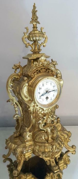 Antique Mantle Clock French Lovely 1880s Embossed Rococo Bronze Single Train 4