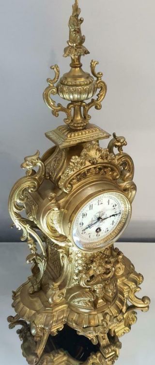Antique Mantle Clock French Lovely 1880s Embossed Rococo Bronze Single Train 5