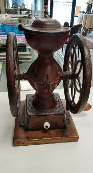 Antique Cast Iron Enterprise Coffee Grinder Mill Double Wheel Circa1873
