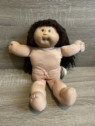 Vintage 1985 Cabbage Patch Doll Brown Hair Girl Brown Eyes One Tooth