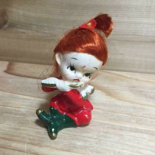 Napcoware Christmas Pixie Elf Figurine Flute Red Hair X - 7590 3” Vintage Japan