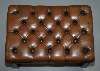 LOVELY VINTAGE HAND DYED BROWN LEATHER LARGE CHESTERFIELD TUFTED FOOTSTOOL 4