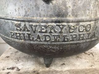 Antique Savery & Co No.  10 Cast Iron Cauldron Cooking Kettle Pot