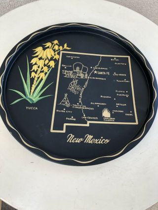 MEXICO State Map Vintage Black Metal Round Travel Souvenir Tray Plate 11 