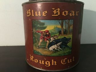 Vintage Empty Blue Boar Tobacco Tin - Antique - Advertising
