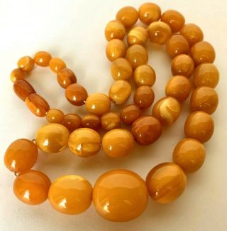 Antique Natural Butterscotch Egg Yolk Baltic Amber Beads Necklace 22“ 41.  5 Grams