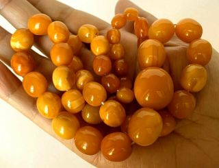 Antique Natural Butterscotch Egg Yolk Baltic Amber Beads Necklace 22“ 41.  5 Grams 6