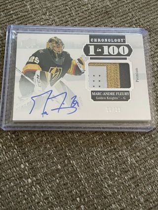 Marc - Andre Fleury Chronology 1 In 100.  Auto /25.  3 - Color Patch.  Vegas G Knights