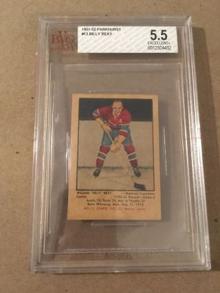 1951 - 52 13 Billy Reay Parkhurst Rookie Bvg 5.  5 Montreal Canadiens Rc