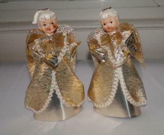 2 Vintage Christmas Ceramic Head Angel Figurine Tree Toppers Made In Japan