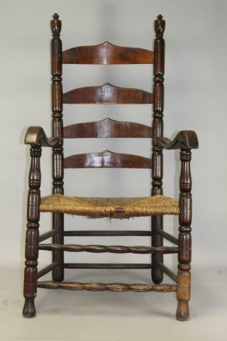Musuem Quality 18th C Pa 4 Slat Ladderback Armchair Untouched Surface