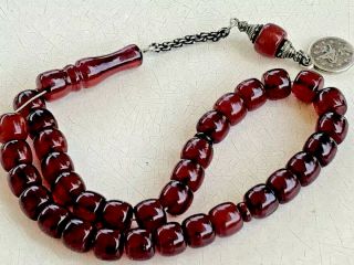 Antique Ottoman Cherry Amber Faturan Damari Prayer Beads 4