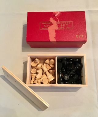 Vintage Hand Carved Wood Chess Set In Slide Box