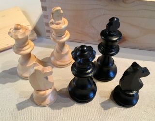 Vintage Hand Carved Wood Chess Set in Slide Box 2