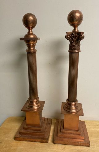 Vtg Or Antique Bronzed Spelter Freemason Masonic Lodge Wardens Columns Pillars