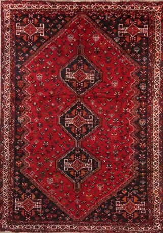 Vintage Geometric South - Western Tribal Red Abadeh Area Rug Hand - Knotted 7 
