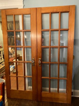 Antique Interior French Solid Wood French Doors 60 X 80 W/ Glass Knobs / Hardwar