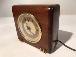Vintage Seth Thomas Art Deco Wood & Brass Electric Table Nightstand Clock 5.  25”