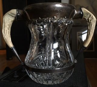 Redlich & Co.  Sterling Silver Brilliant Cut Glass W/ Antler Handles Loving Cup