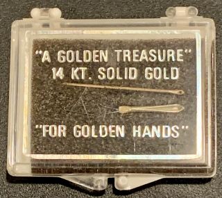 Vintage 14k Yellow Gold Sewing Needle & Threader A Golden Treasure For Hands Vgc