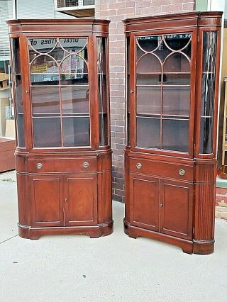 Sheraton Style Vintage Mahogany China Corner Cabinet Cupboard 2 Available