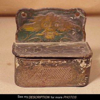 Antique Victorian Paint Decorated Tin Wall Match Safe / Holder Dragon 