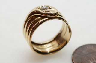 CHUNKY ANTIQUE ENGLISH 18K GOLD OLD CUT DIAMOND COILED SNAKE RING c1910 2