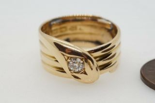 CHUNKY ANTIQUE ENGLISH 18K GOLD OLD CUT DIAMOND COILED SNAKE RING c1910 3
