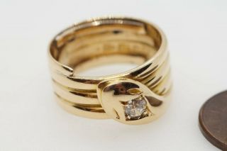 CHUNKY ANTIQUE ENGLISH 18K GOLD OLD CUT DIAMOND COILED SNAKE RING c1910 6