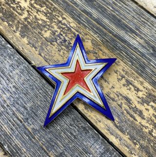 Signed Trifari Vintage Brooch: Red,  White,  & Blue Star