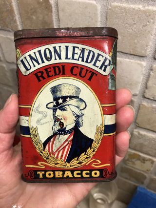 Vintage Advertising Union Leader Tobacco Vertical Pocket Tin Uncle Sam