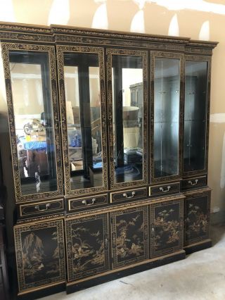 Oriental Furniture Black Lacquer China Cabinet 62 Inches Long