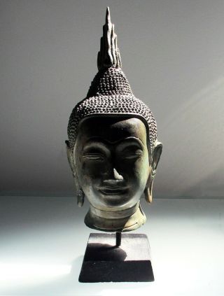 Antique/vintage Old Buddha Bronze Head Bust Sukhothai 24cm 9 1/2 "